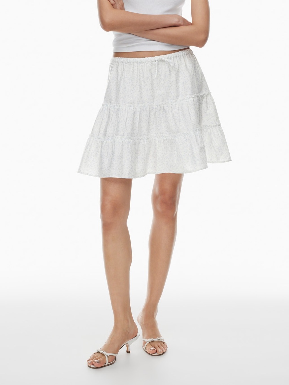 Aritzia NWT Sunday Best Size S Light Blue Floral Tiered Women's Skirt Super Cute